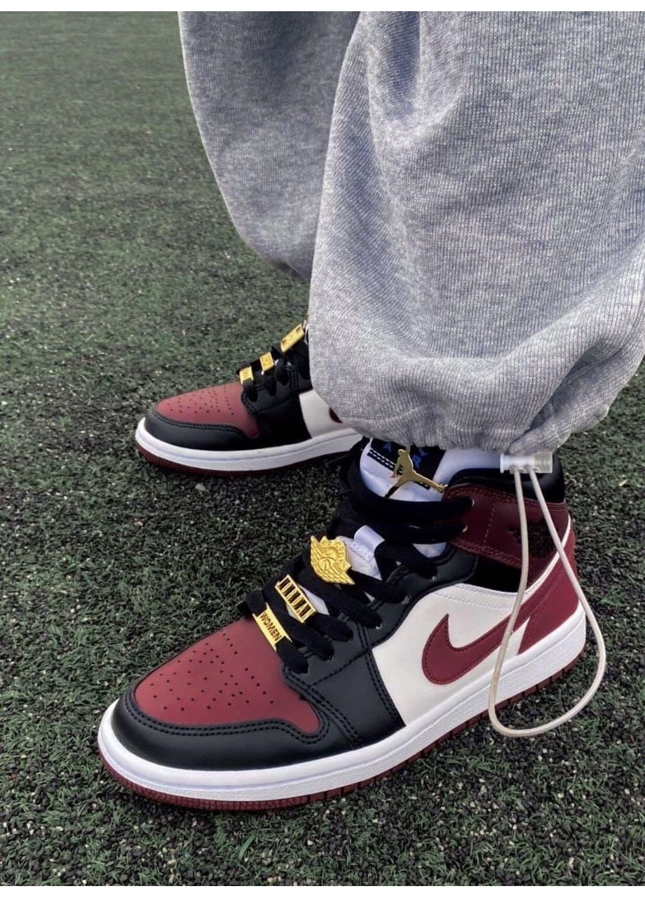 Чорні Осінні кросівки чоловічі nike air jordan 1 mid maroon black найк аір джордан No Brand