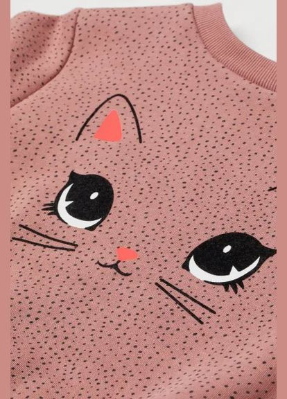 H&M світшот з начосом для дівчинки 0870518-010 рожевий напис сірий спортивний, повсякденний, кежуал бавовна, еластан