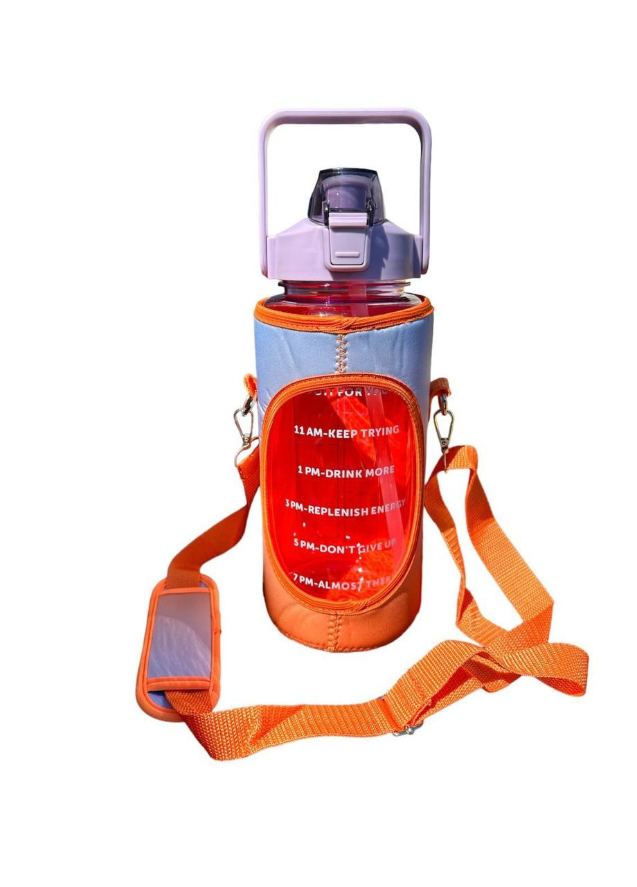 Помаранчева, герметична, спортивна пляшка для води в помаранчевому протиударному чехлі, з соломинкою в середені. 2000 мл. No Brand (270856076)