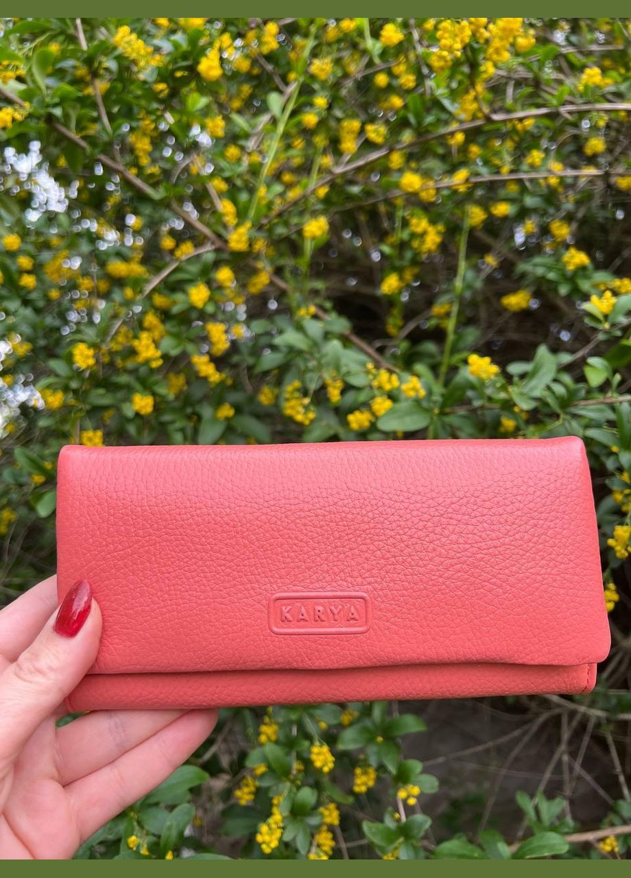Женский кошелек на магнитах из натуральной кожи Турция коралловый Karya (341322774)