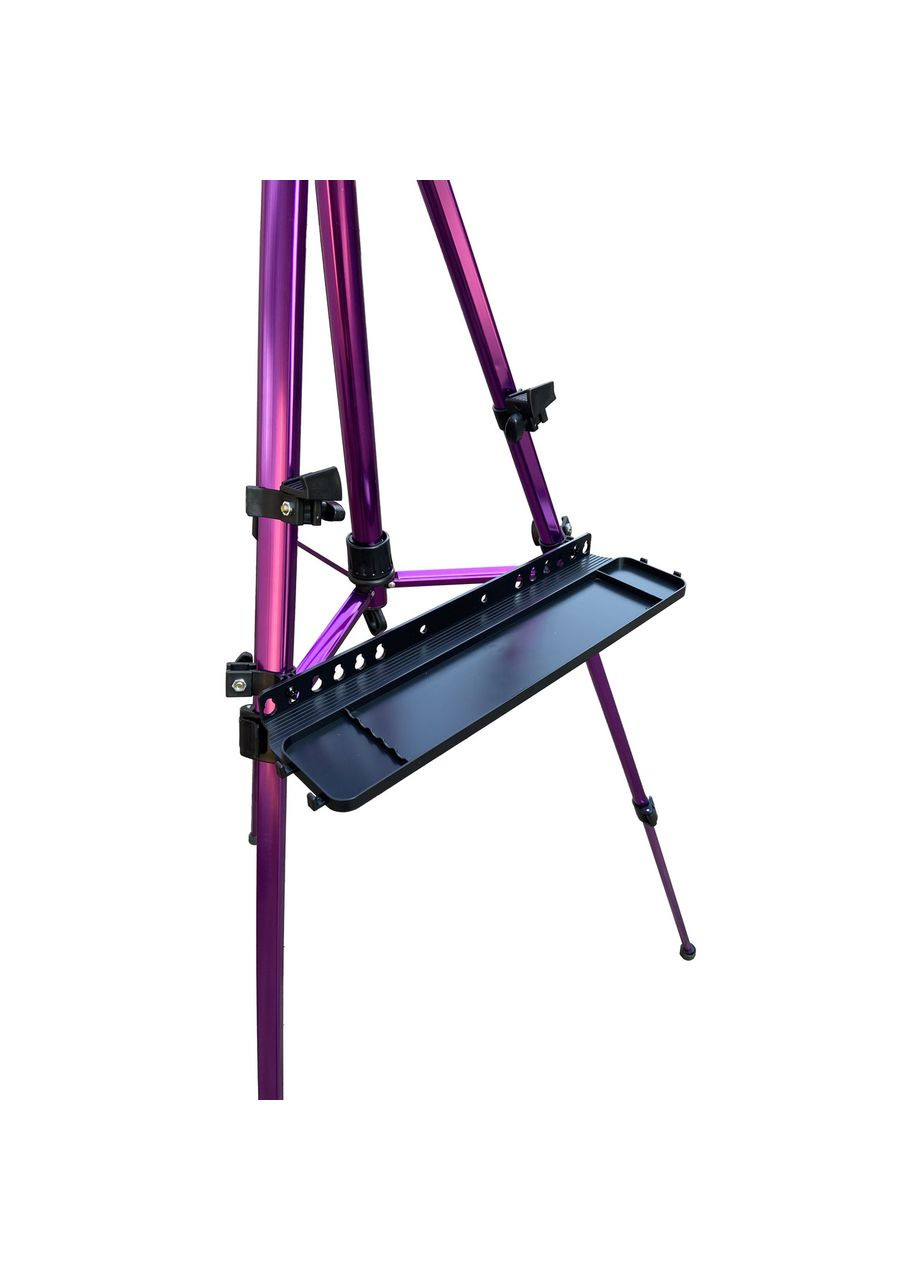 Для рисования мольберт с полочкой для красок, фиолетовый алюминиевый, со соединенными ножками, треножник 160 см, раскладной, художественный D.K. Art & Craft (361860428)