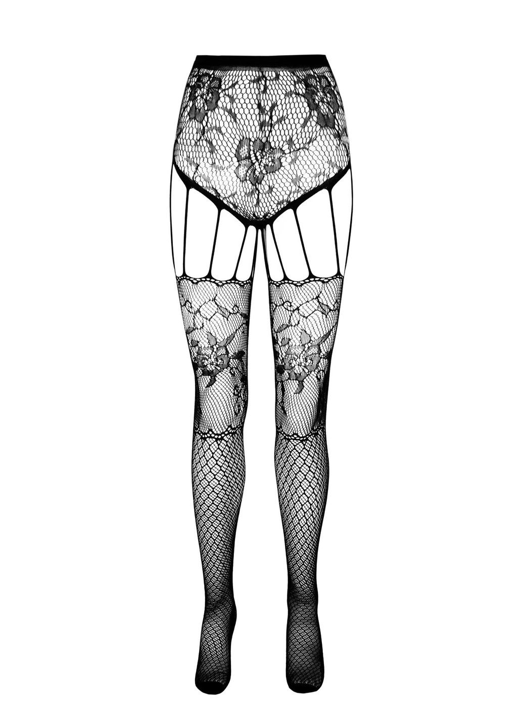 Эротические колготки-бодистокинг ECO S004 black, закрытые трусики, декор, подвязки Passion (297573232)