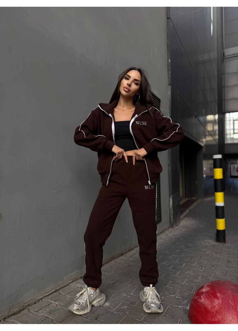 Жіночий костюм флісовий коричневого кольору 35015 Fashion (363022072)