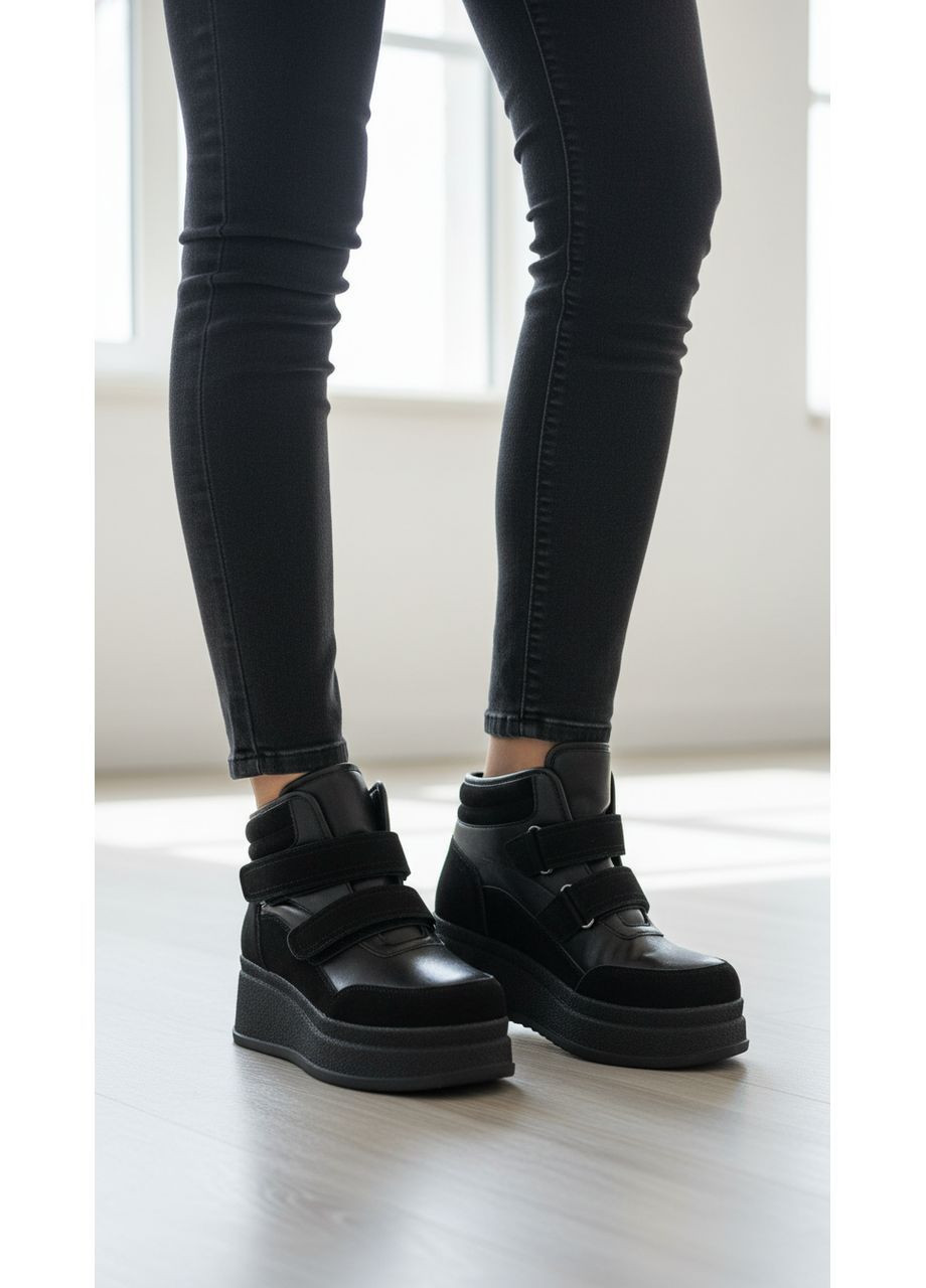 Черевики жіночі зимові чорні натуральна шкіра і замша No Brand Черевики зимові жіночі (366690246)