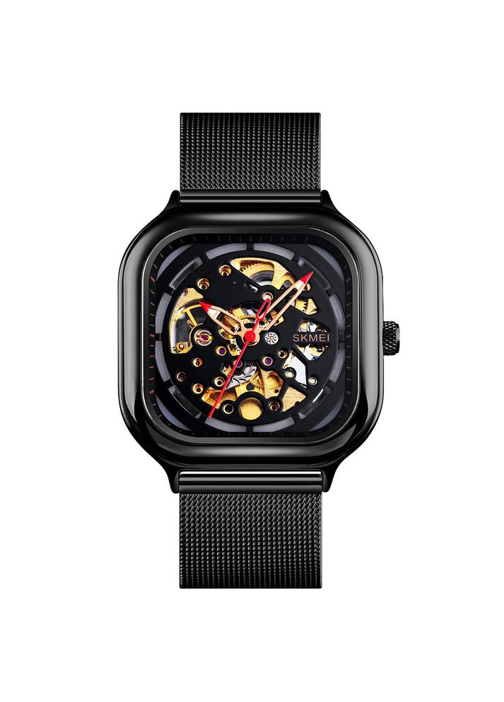 Часы черные мужские квадратные водонепроницаемые кварцевые с арабскими цифрами и браслетом из стали ProDobro (367264453)