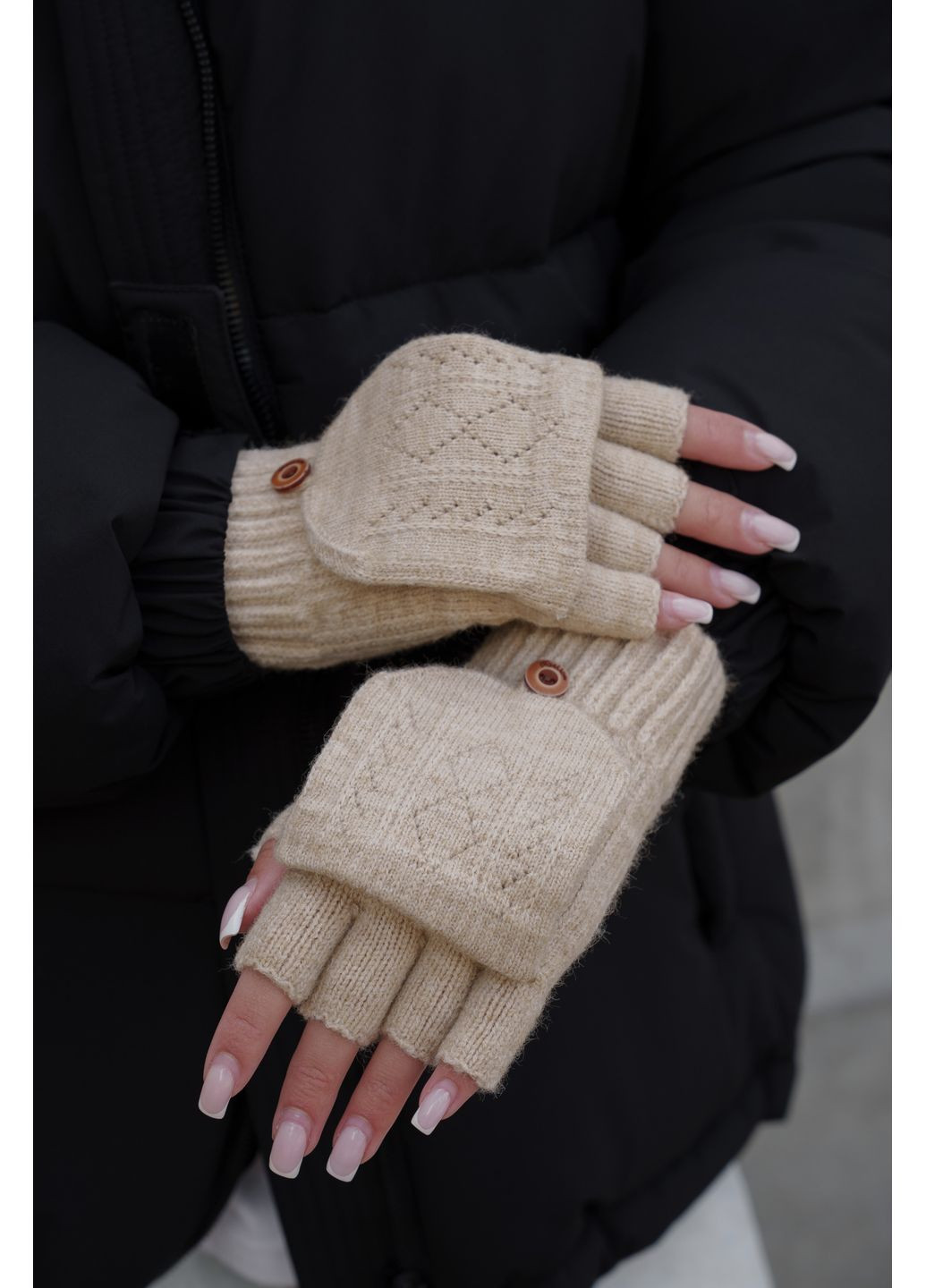 Женские теплые зимние сенсорные перчатки варежки без пальцев 3-30 Jude Without (364670580)