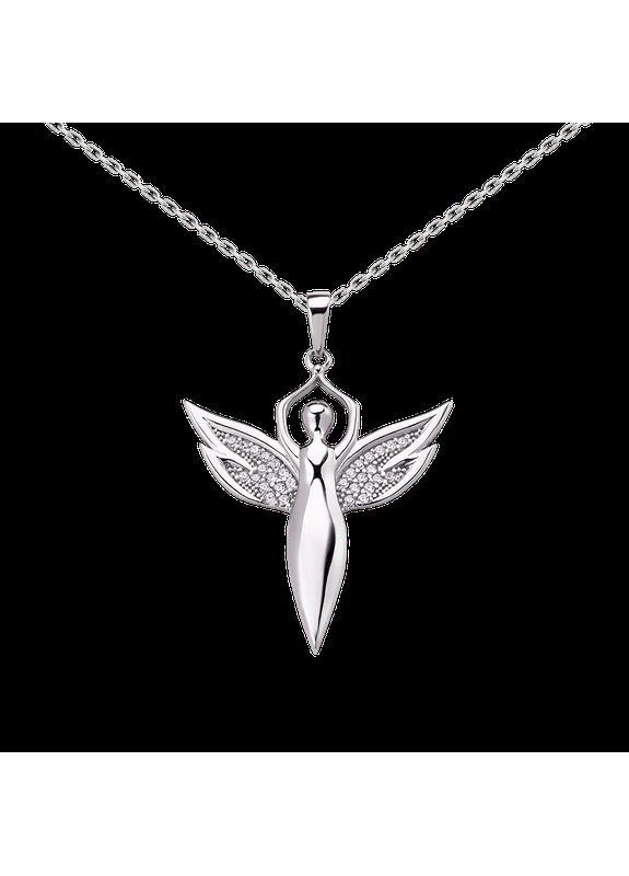Кольє срібне Фея з крилами на тонкому ланцюжку з блискучими білими фіанітами Каштан (342335541)