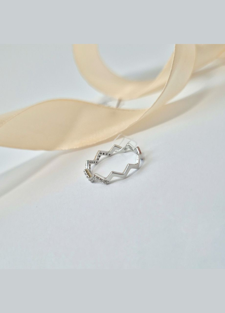 Срібна Каблучка Зигзаг з Білими каменями розмір срібло 925 проби Родоване лк0303р 1.10г No Brand (336549759)