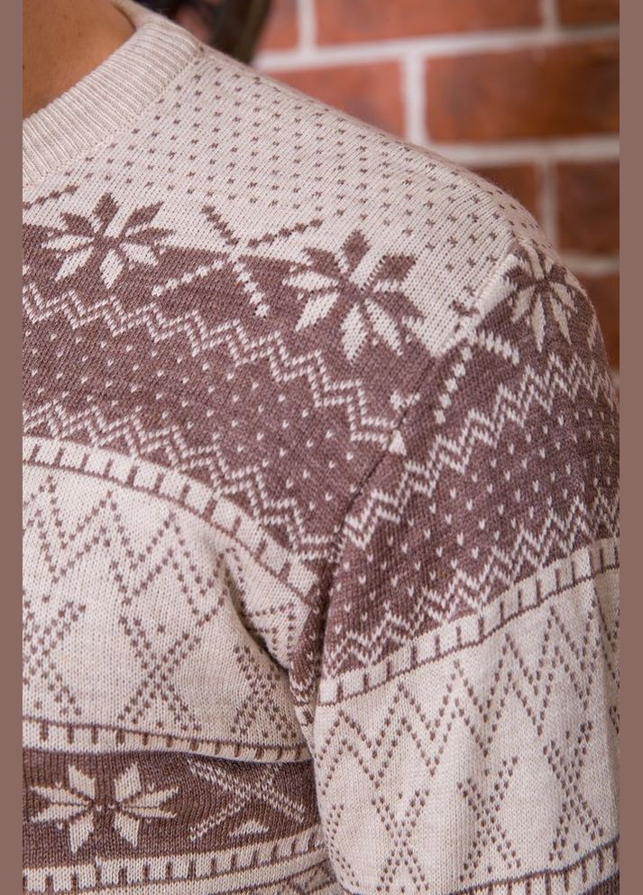 Бежевый зимний мужской свитер с новогодним принтом, бежевый, Ager