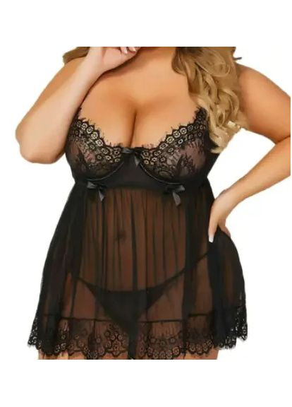 Шикарный комплект из мягкого кружева для сна. Кружевной черный пеньюар со стрингами China (360864490)
