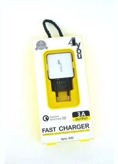 CЗУ A40 (18W, Fast Charger QC 3.0, 5V/3A, 9V/12V-1.5A, 1USB) black/white 4You (322500255)