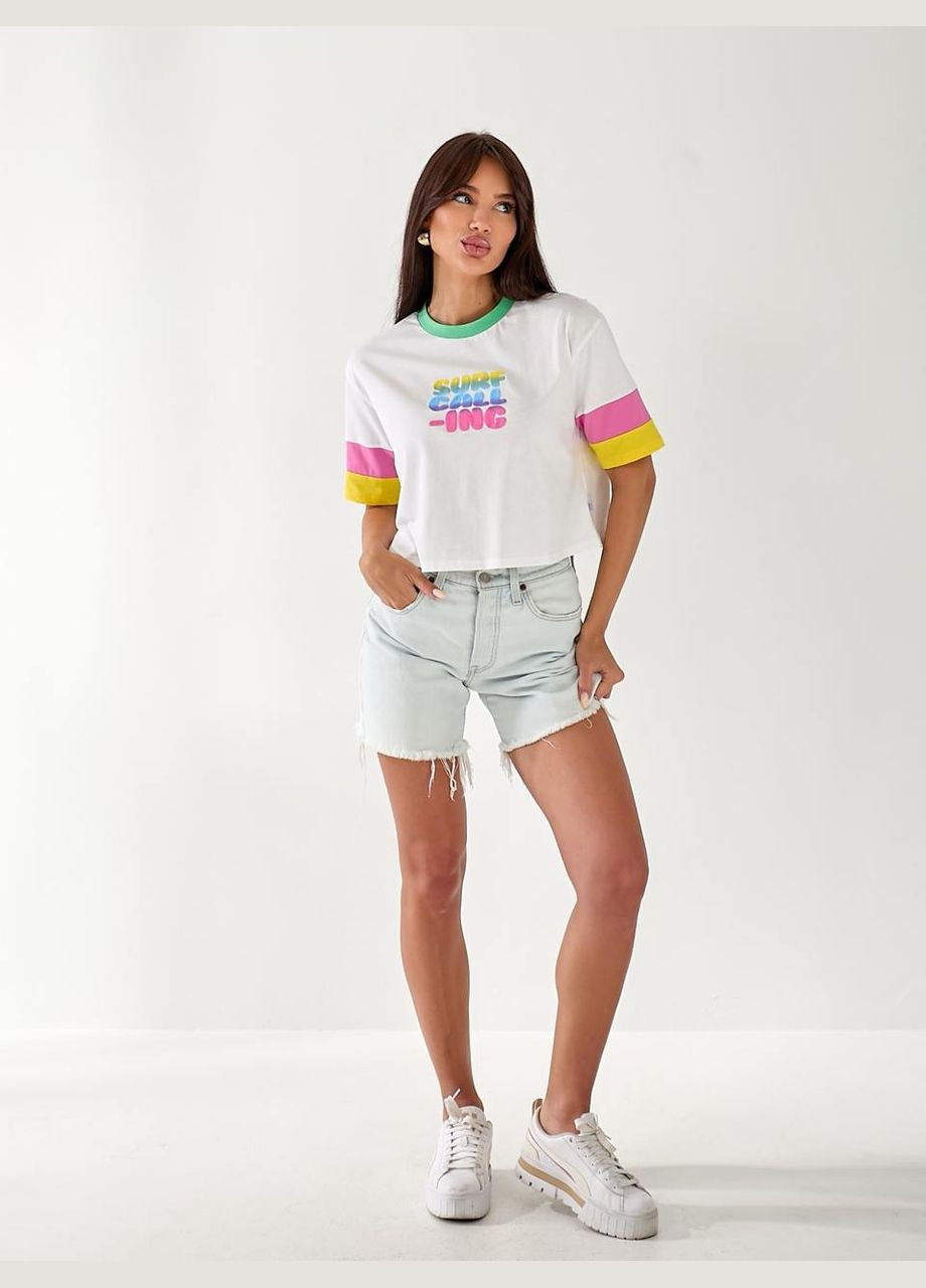 Яскрава жіноча футболка з написом Fashion - (334016644)