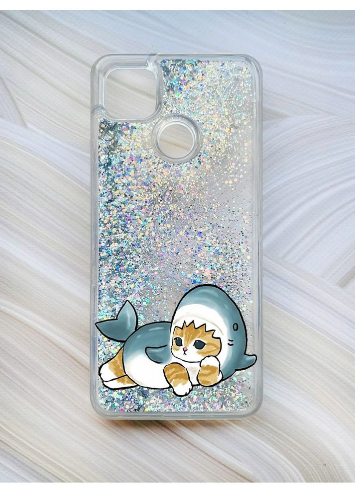 Чохол з плаваючими блискітками на Xiaomi Redmi 9C / 10A Сріблястий:: Котик акула (принт 355) Creative (360677091)