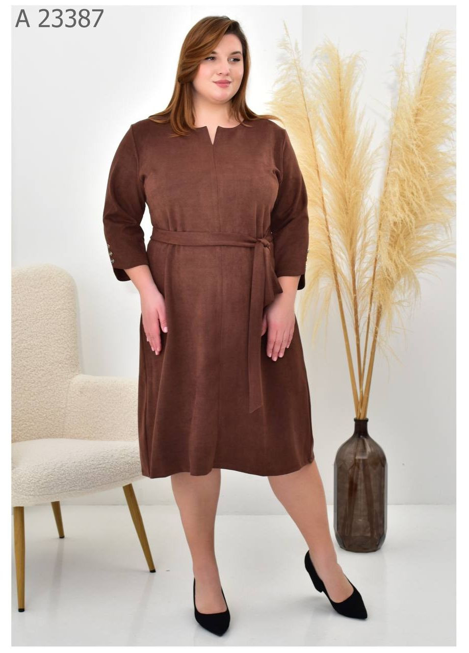 Коричневое повседневный женское платье большого размера SK однотонное