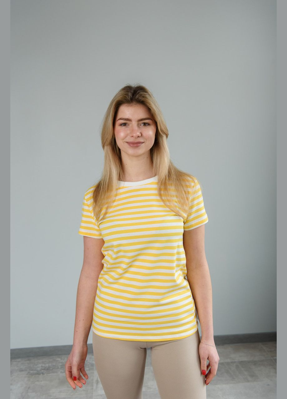 Желтая всесезон повседневная женская футболка на лето желто-белый р. m. l. 743580, 743581 xl No Brand