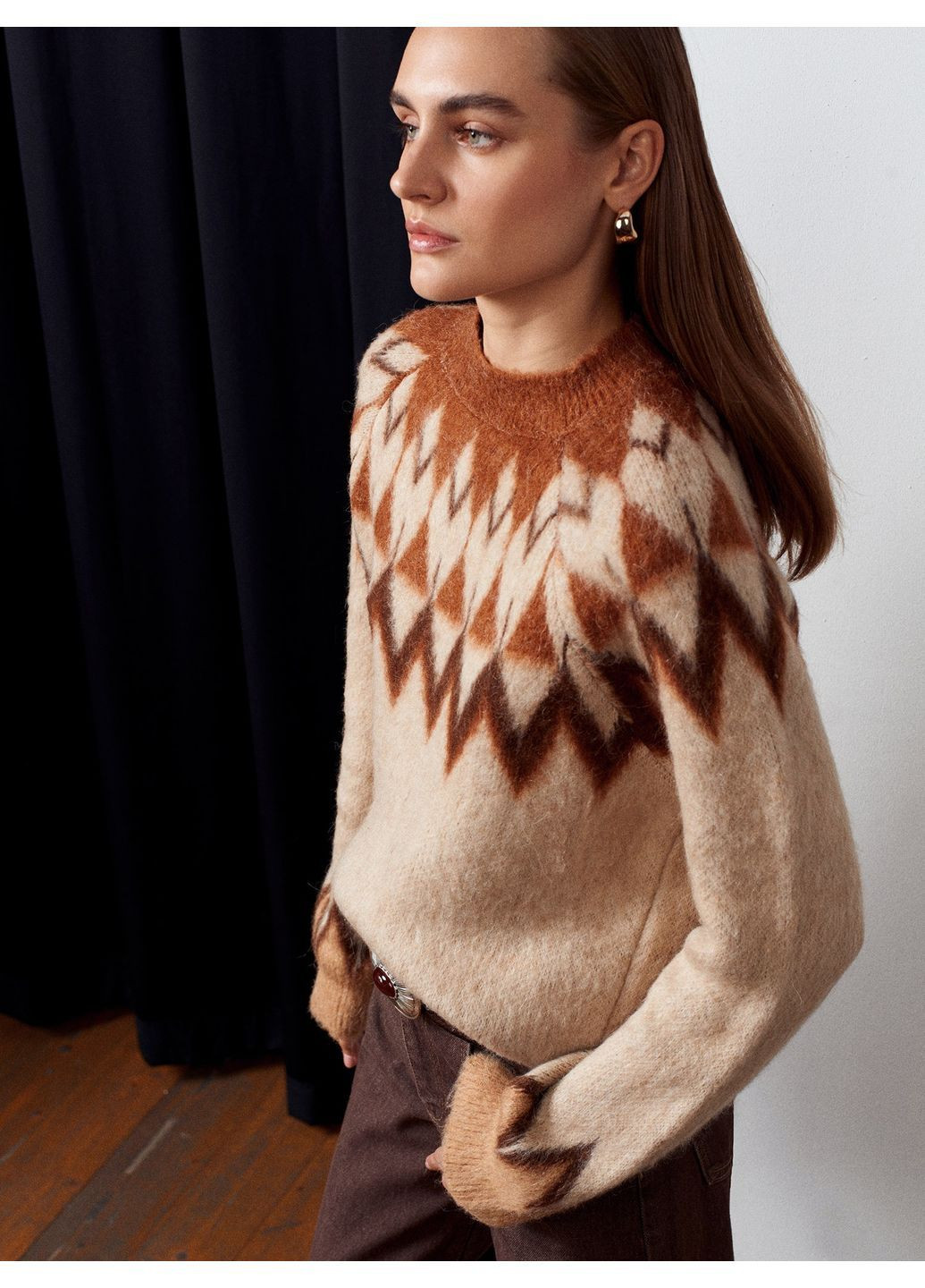 Бежевий зимовий светр бежево-коричневий Dilvin