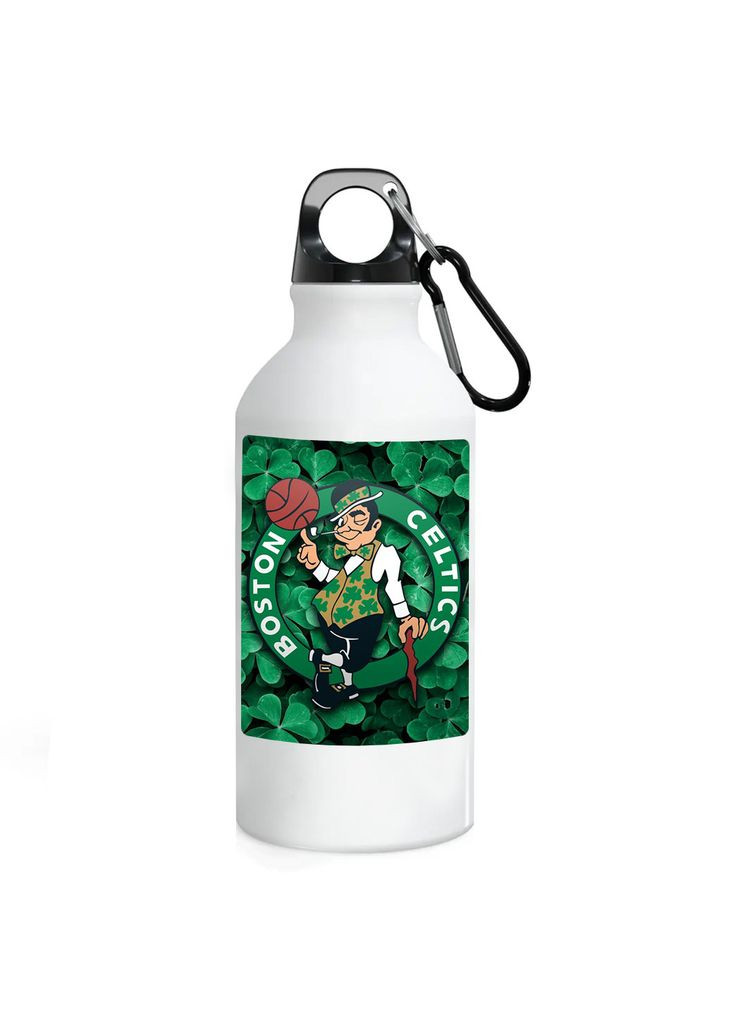 Фляга (бутылка) для воды с карабином "Boston Celtics" Баскетбольная команда #04 500 мл Белый No Brand (323639720)