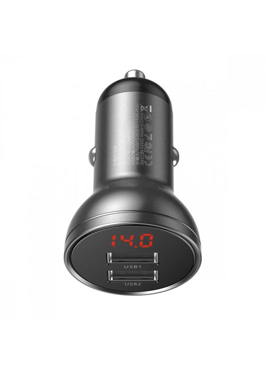 АЗУ Digital Display Dual USB 4.8A Автомобильное зарядное устройство 24W (темно-серый) 28273 Baseus (392281570)