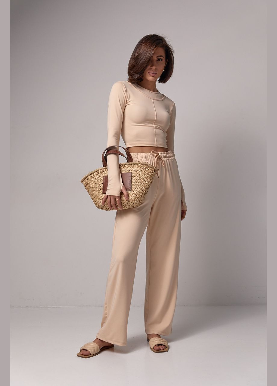 Эластичный женский спортивный костюм - бежевый, M (sku_22135) No Brand (315391078)