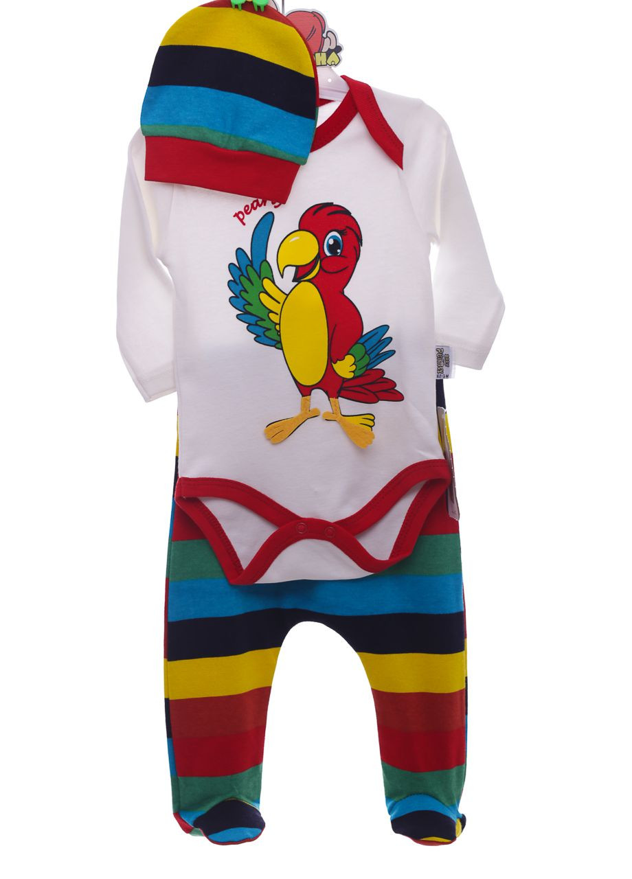 Красный демисезонный комплект боди, ползунки и шапочка попугай см (36917) BABYKROHA