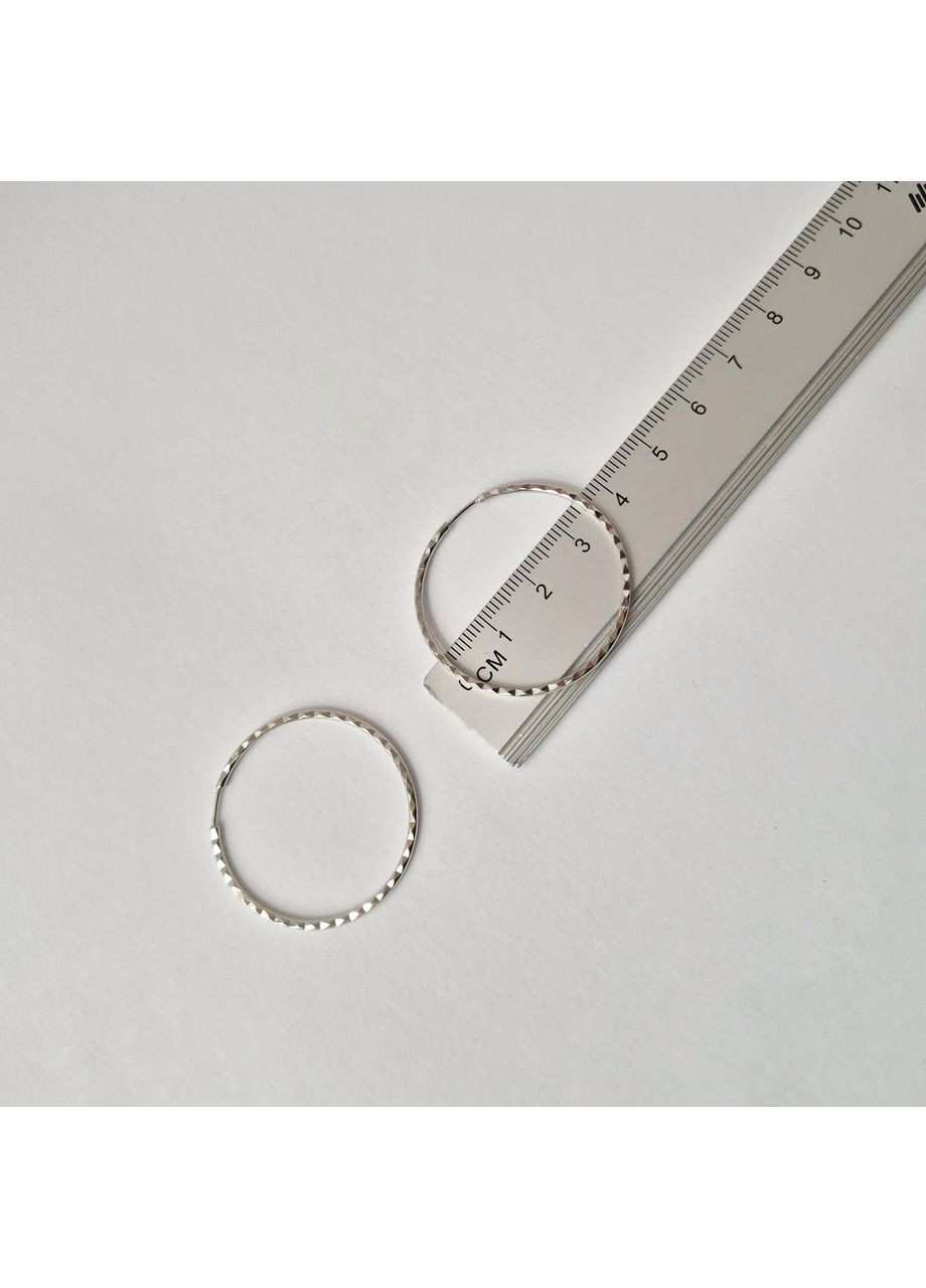 Срібні сережки кільця Конго з насічками 35 мм срібло 925 проби Родоване 003/3.5 2.24г Nobrand (366339875)