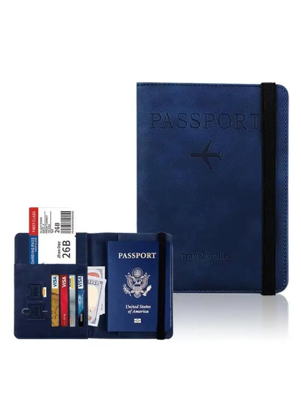 Обложка органайзер чехол книжка для паспорта с карманами из матовой экокожи с тиснением 15х11 см (478110-Prob) Синяя Unbranded (302766966)