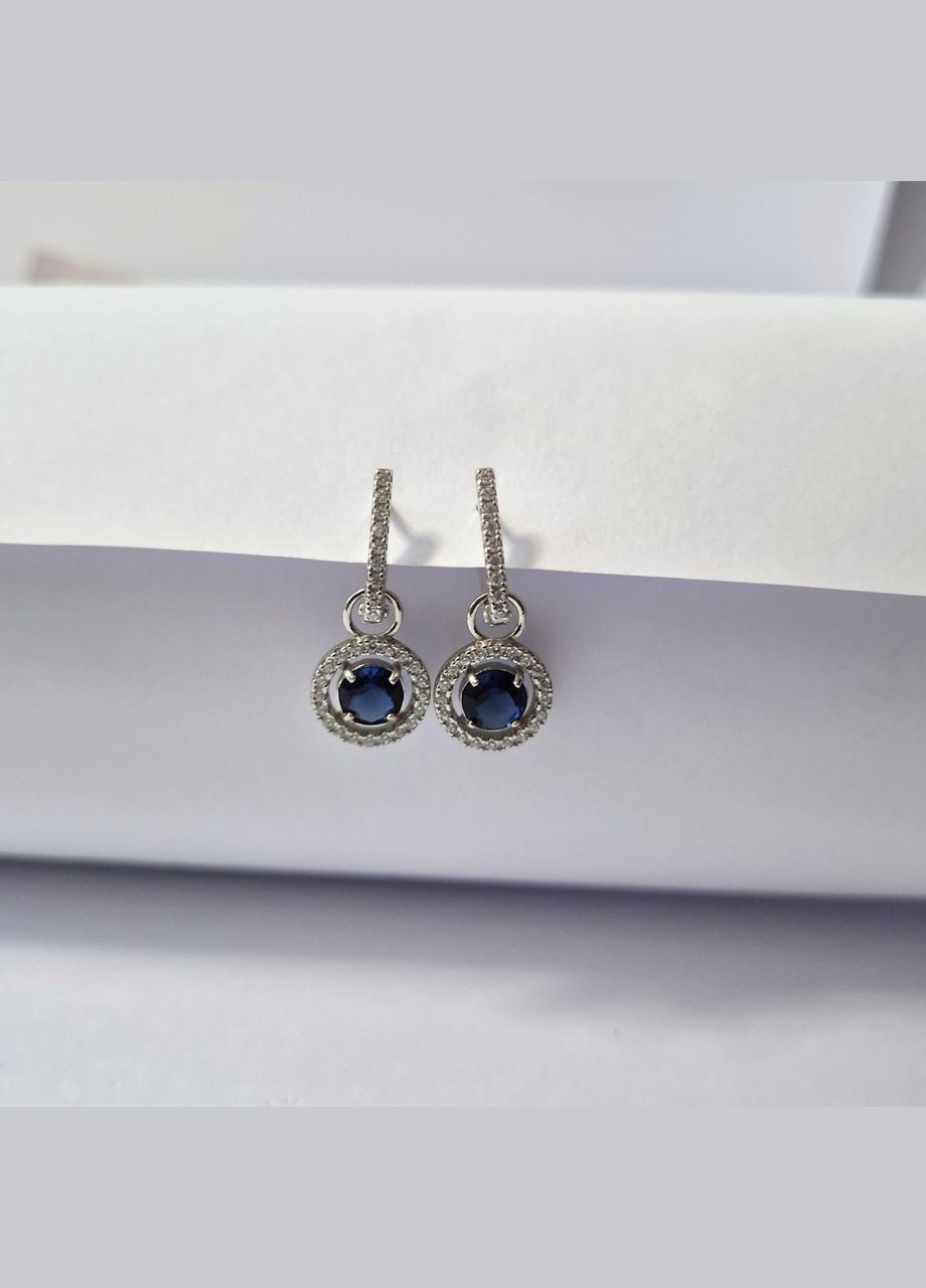 Срібні сережки з підвіскою з Синім каменем срібло 925 проби Родоване 82078с 3.89г No Brand (306741986)