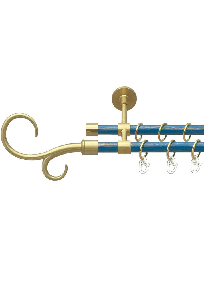Карниз Гак Подвійний металевий дворядний закритий гладка труба Золото Матове - Блакить 16\16 мм 300 см (00-00025031) ORVIT (300844537)