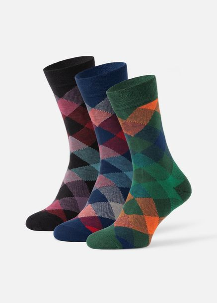 Білі набір шкарпеток 3 пари з принтом клітинка високі безшовні дихаючі якісні organic cotton носки 42-43 JILL ANTONY (314997313)