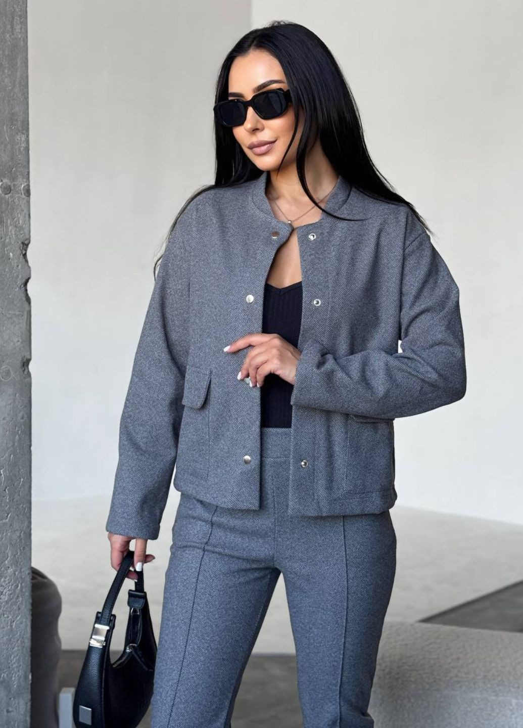 Базовый повседневный демисезонный костюм двойка: бомбер на кнопках + штаны Allthings (362219670)