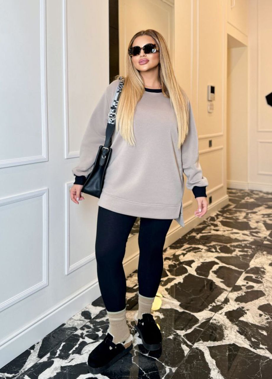 Бежевий подовжений жіночий світшот трикотаж на флісі Selim-tekstil однотонний (307061377)