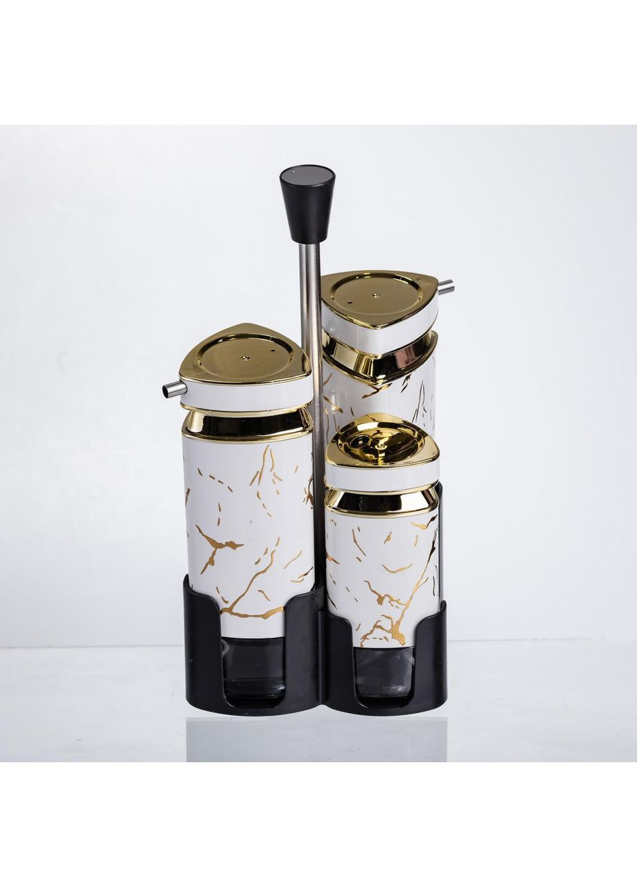 Набор баночек для специй и жидких текстур 4 предмета на подставке белый мрамор HP-1331 Yiwu (368766943)