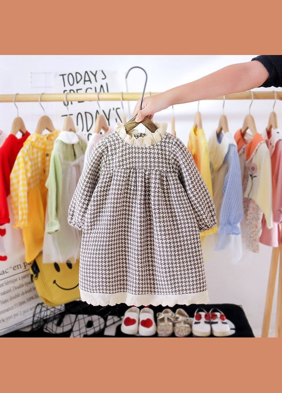 Коричнева сукня дитяча тепла з мереживним коміром ( 90см ) (11196) Qoopixie (302517406)