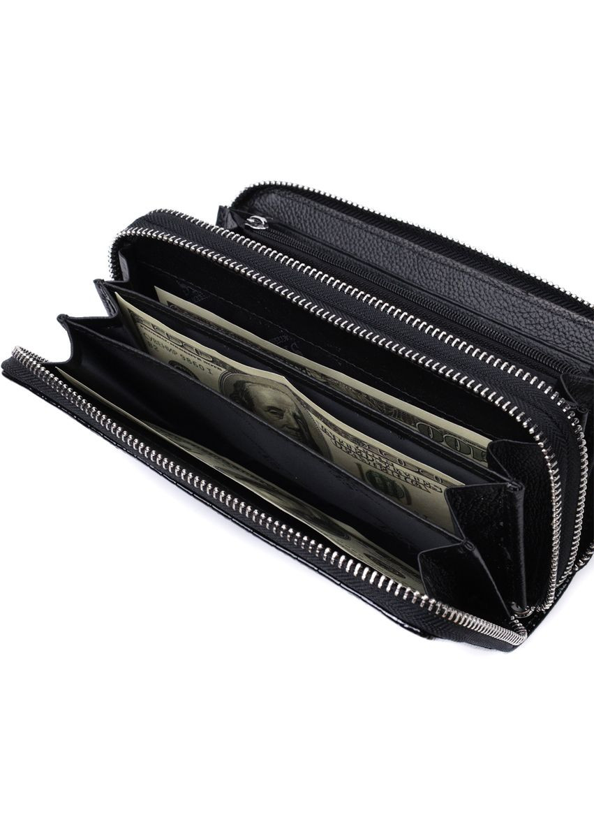 Стильный клатч с тиснением под рептилию на два отделения с ремнем черный (sku_22693) No Brand (328218820)