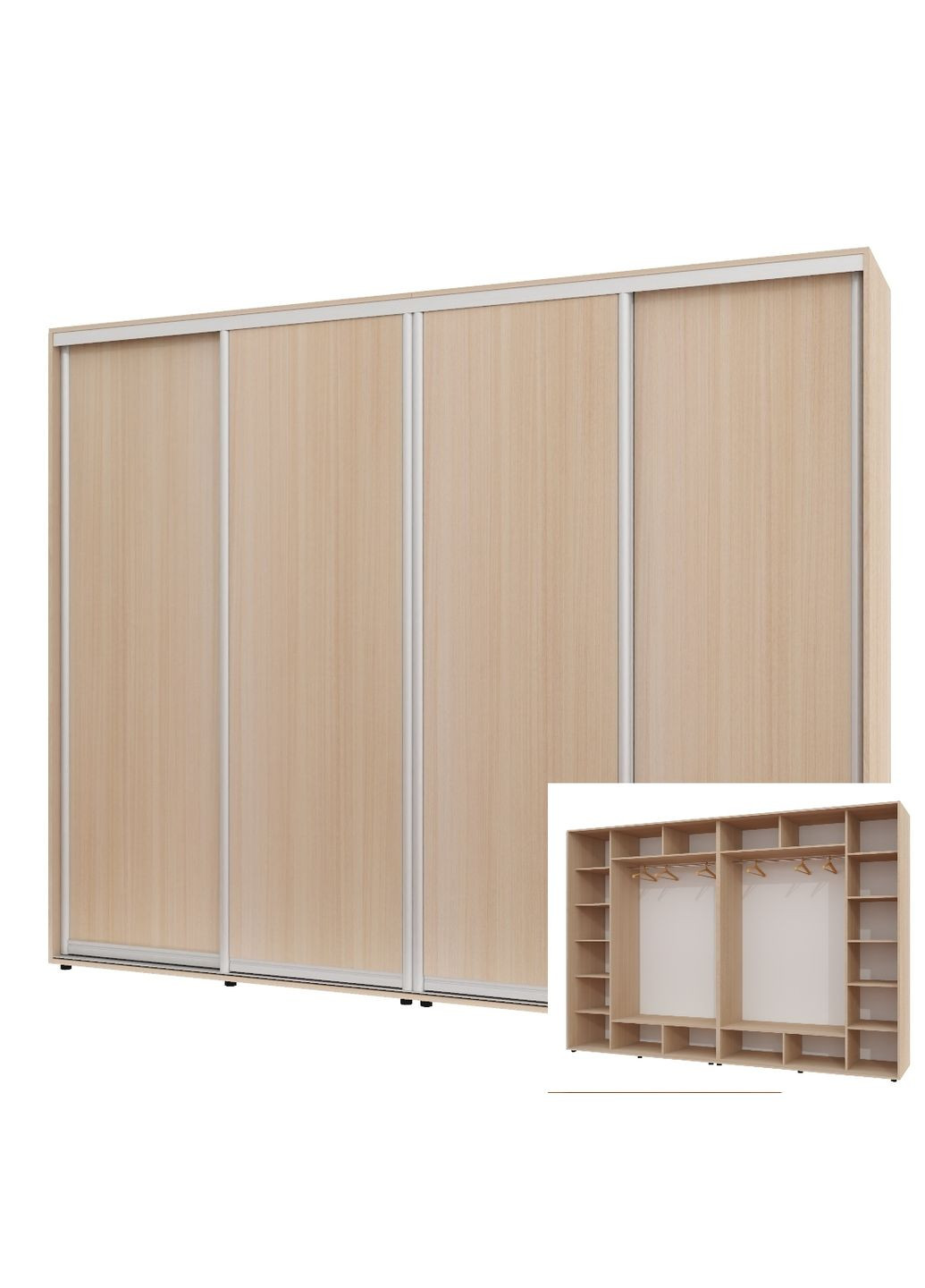 Шафа-купе чотиридверна 320*60*250 см Дуб молочний 4 двері ДСП ШК-02 Алекса (360476935)