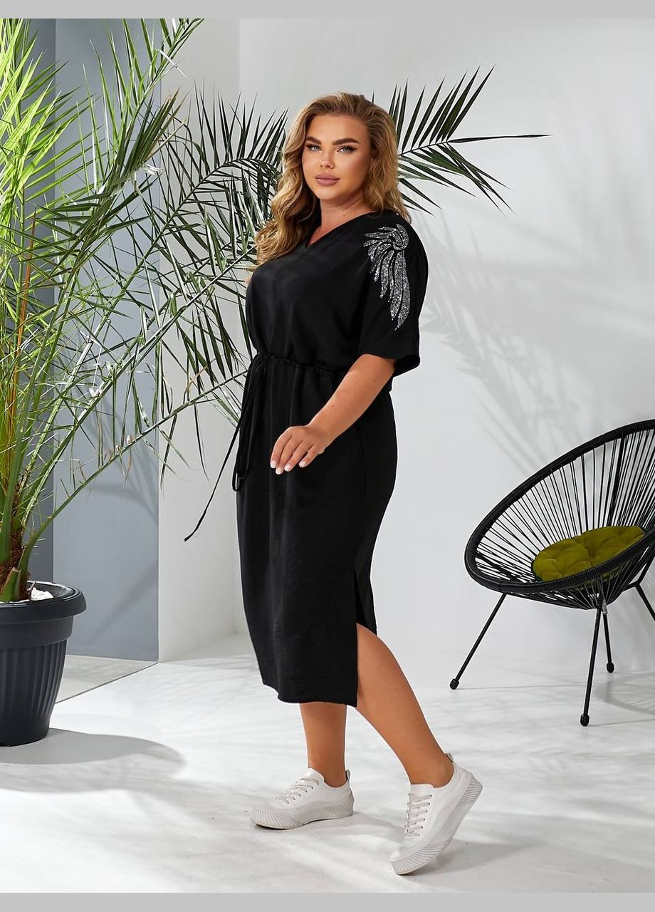 Черное повседневный, кэжуал женское платье с кулиской Style Point однотонное