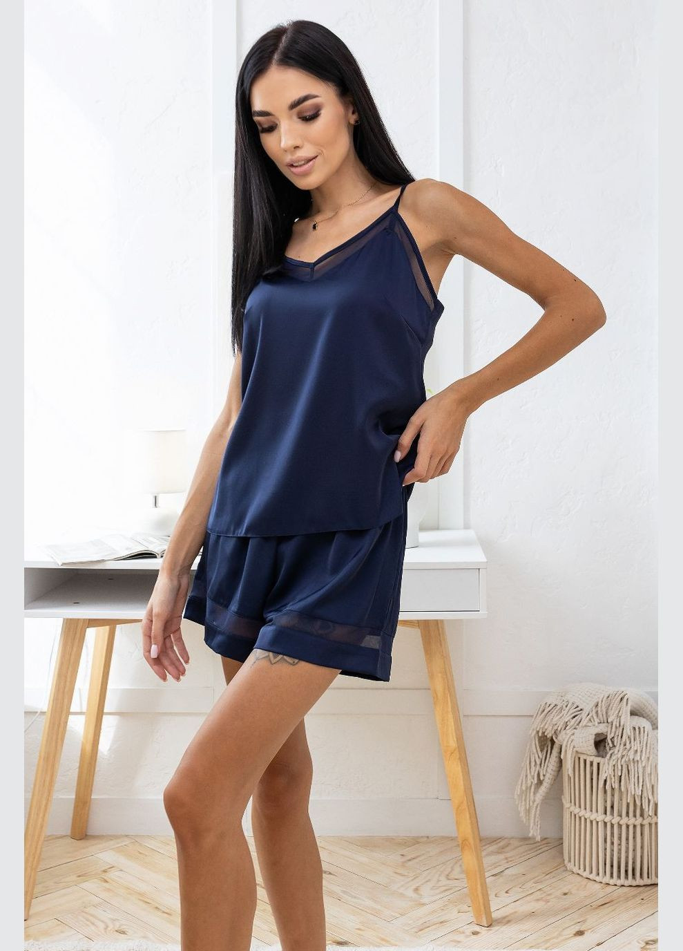 Синий демисезонный женский шелковый комплект без кружева к1090п синий MiaNaGreen