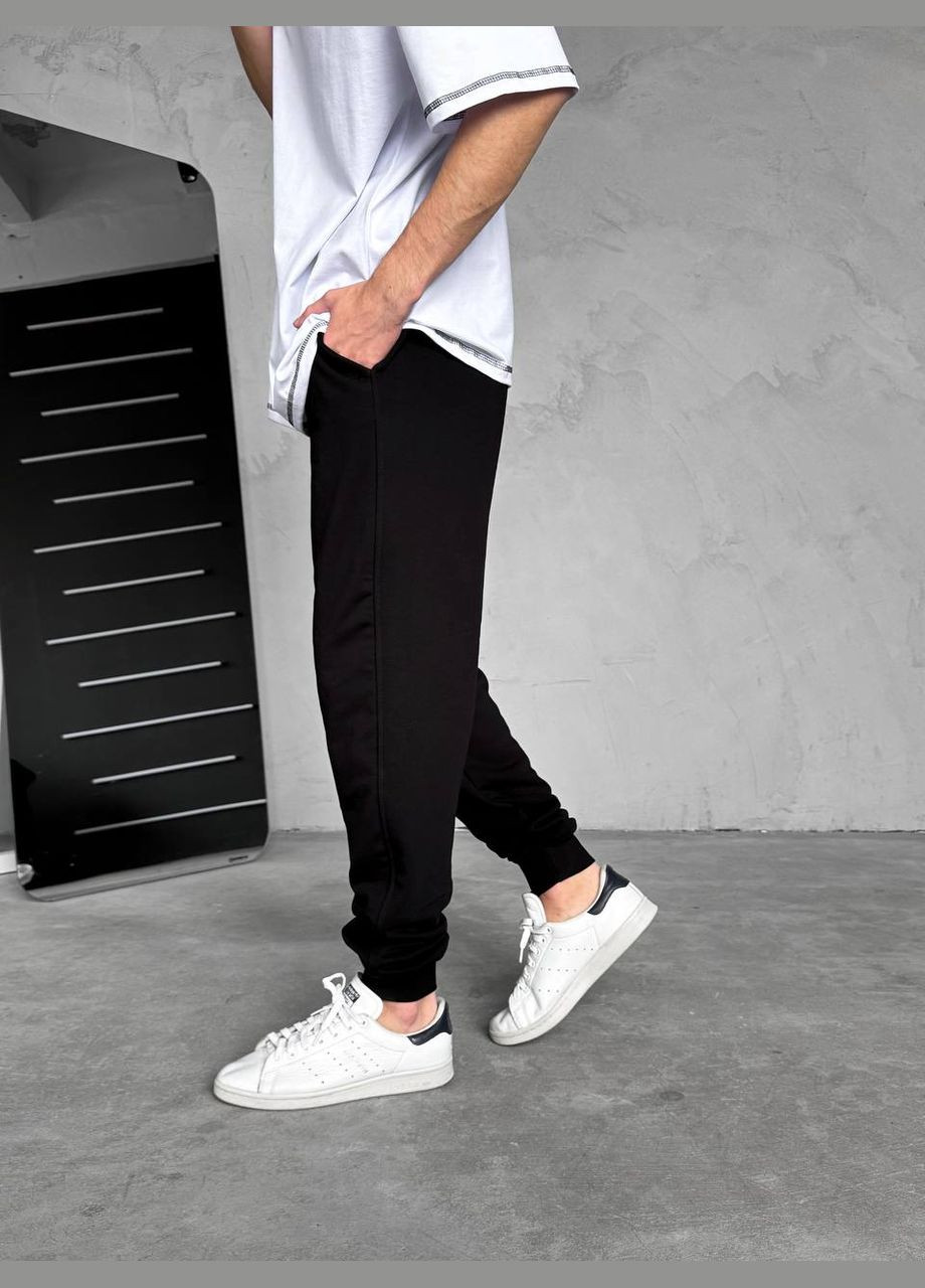 Чорно-білий літній костюм оверсайз штани + футболка з чорними швами брючний Vakko