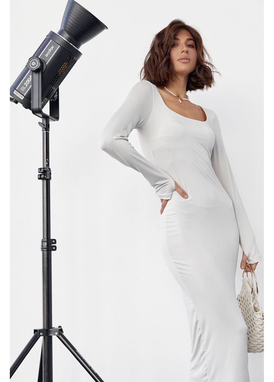 Молочна повсякденний, вечірня силуетна сукня міді з квадратною горловиною силуетна Byron однотонна