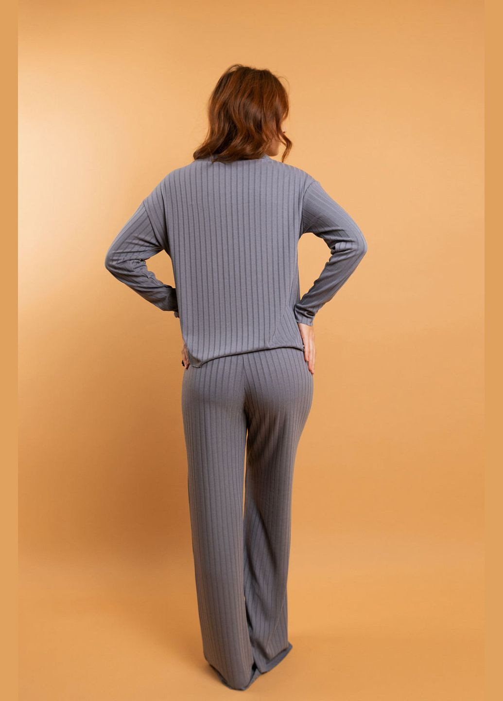 Брюки трикотажні в рубчик Brabrabra HOM2216010 gray (302793771)