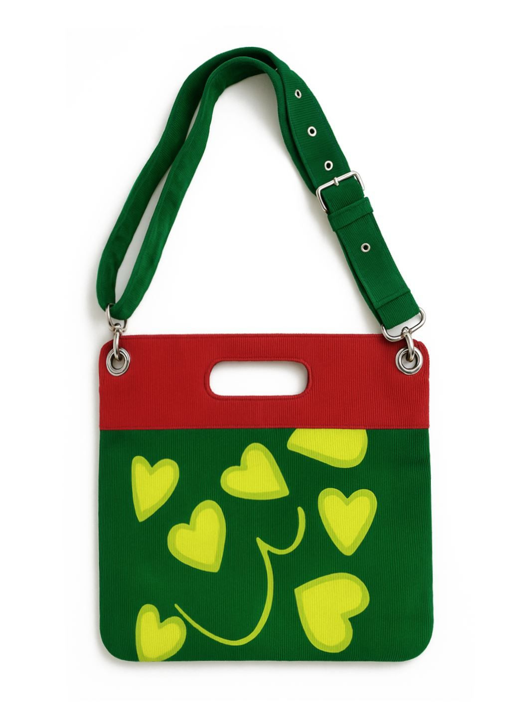 Женская красно-зеленая сумка с принтом сердец. Avispada (360884930)