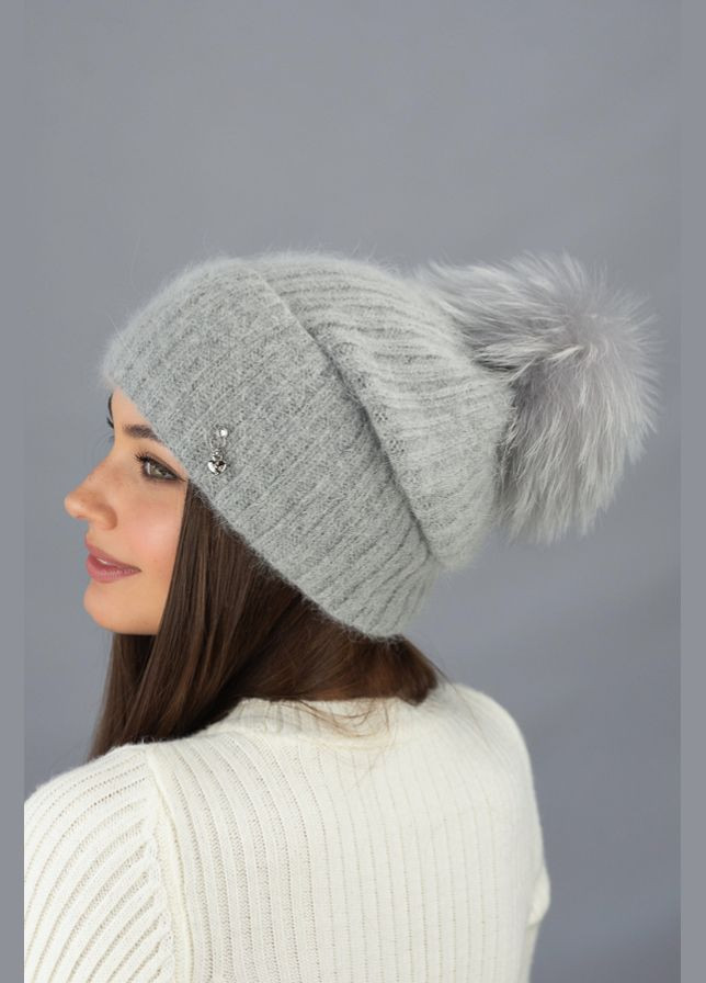 Женская вязаная шапка с отворотом и бубоном Пеппи Braxton (314854858)