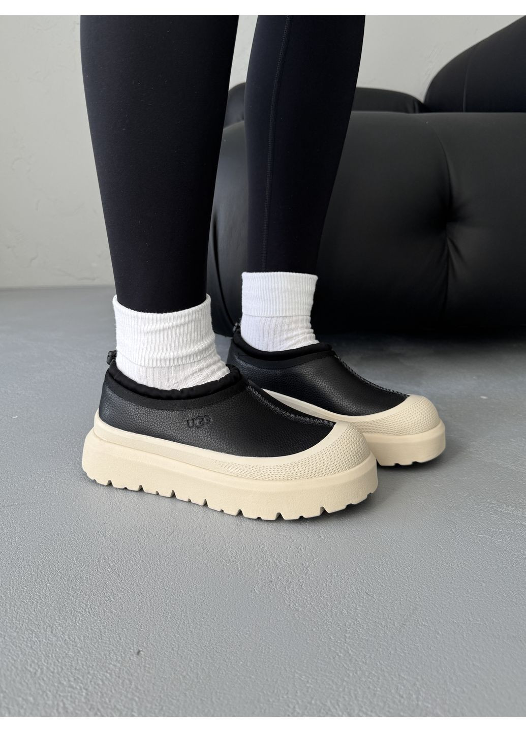 Кроссовки женские и мужские UGG Tasman Weather Hybrid Black Birch | Угі Тасман Гібрид чёрно-белые демисезоны (371995105)