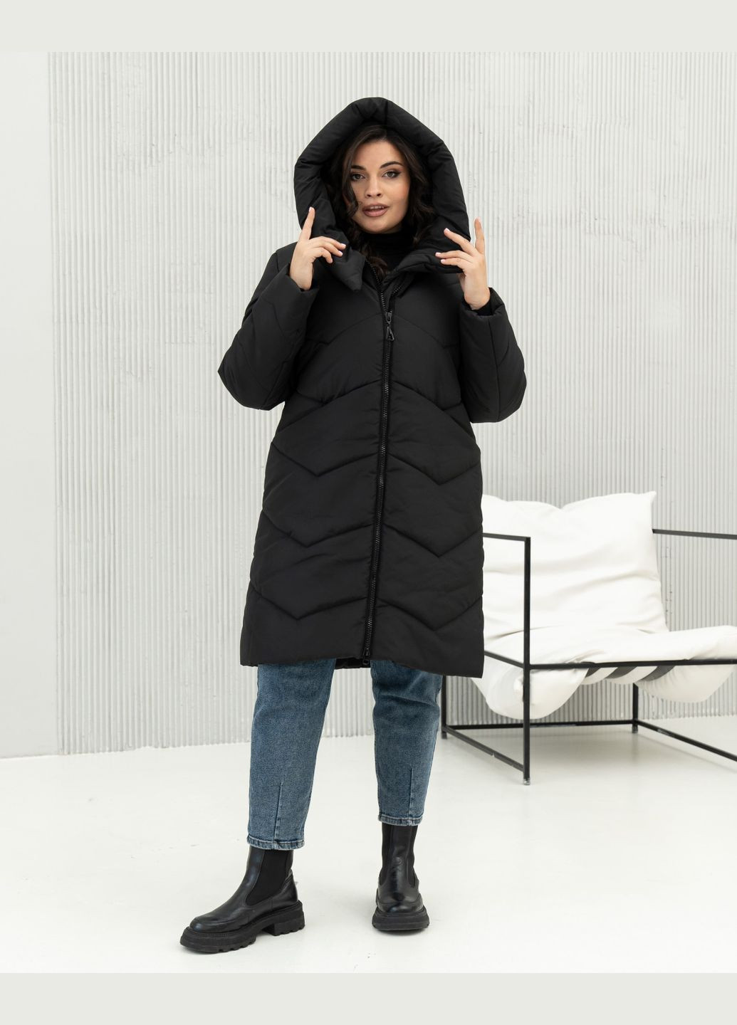Черная зимняя женское зимнее пальто большого размера SK