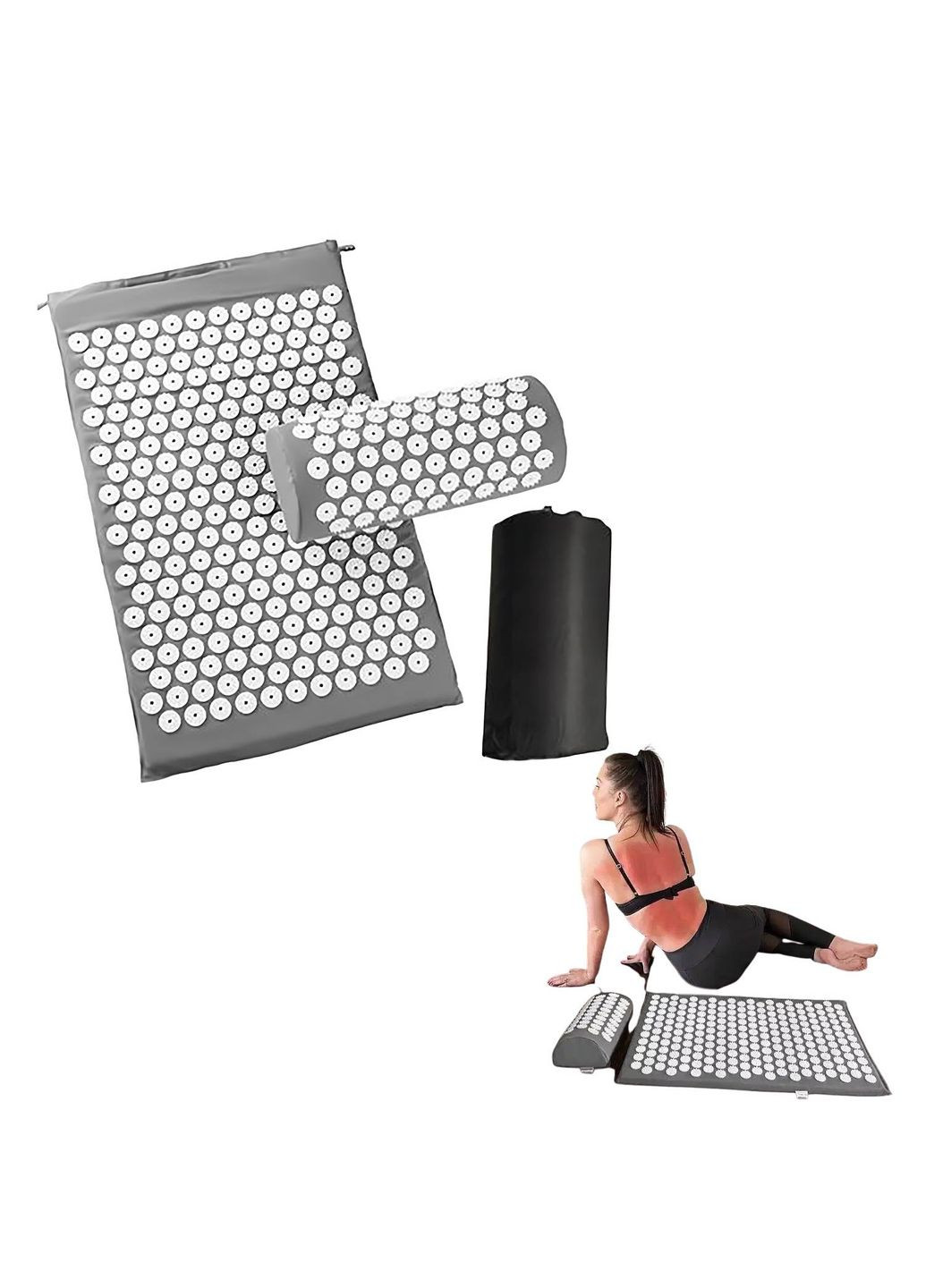 Коврик ортопедический акупунктурный массажный для йоги с подушкой валиком аппликатор Кузнецова DanMenQing (317499592)