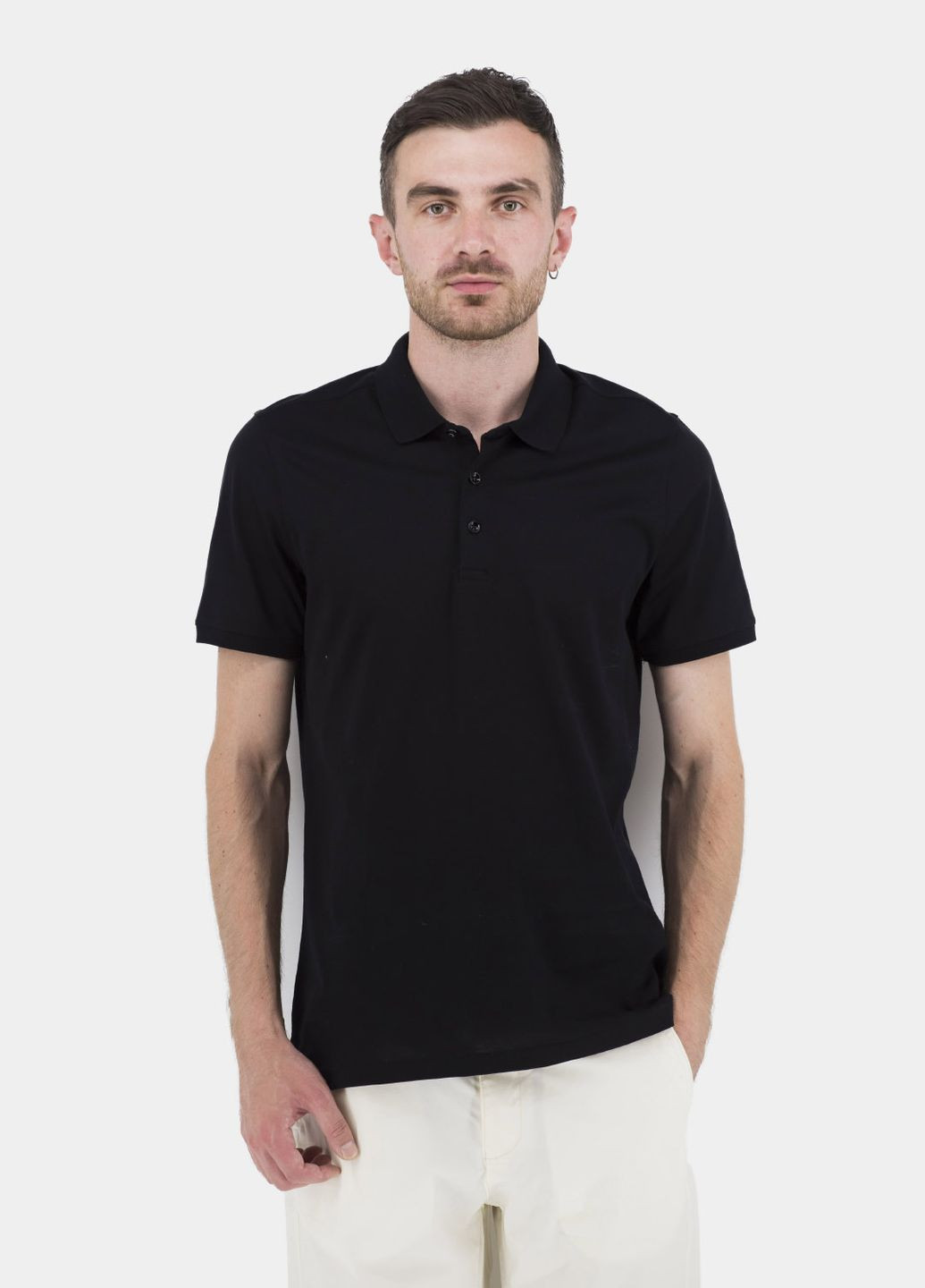 Чорна чоловіче літнє поло з коротким рукавом, однотонне з ґудзиками (, ), 32279 Buke