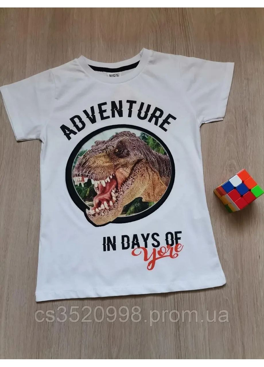 Белая демисезонная детская футболка для мальчика с динозавром белая, на 7,8 лет Kids