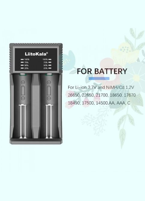 Зарядное устройство для Li-Ion, Ni-Mh/Ni-Cd АКБ. Универсальное, USB-C, LED, 2 канала, ток 2А LiitoKala (323485997)