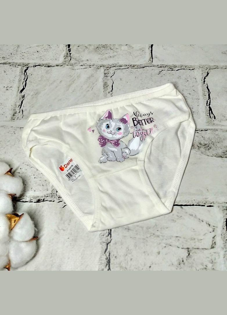 Трусики дитячі для дівчинки бавовняні труси дівчинці 122-128 см 6-7 років Котик Молочні Donella (327367778)