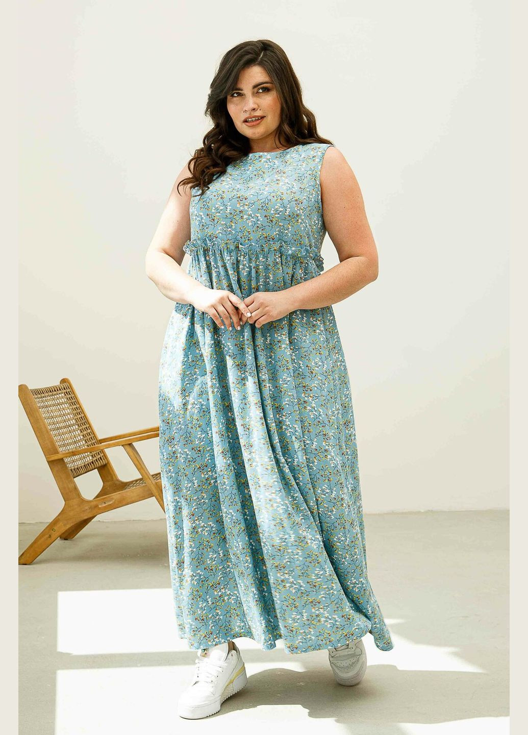 Блакитна повсякденний жіноча лляна сукня вільного крою з завищеною талією (пл 14.2-54/19) RiMari